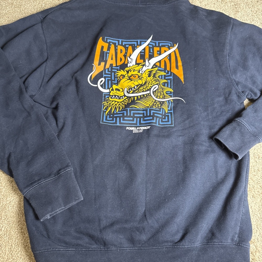 Powell Peralta Caballero Dragon Navy Zip Up Hoodie Size Medium